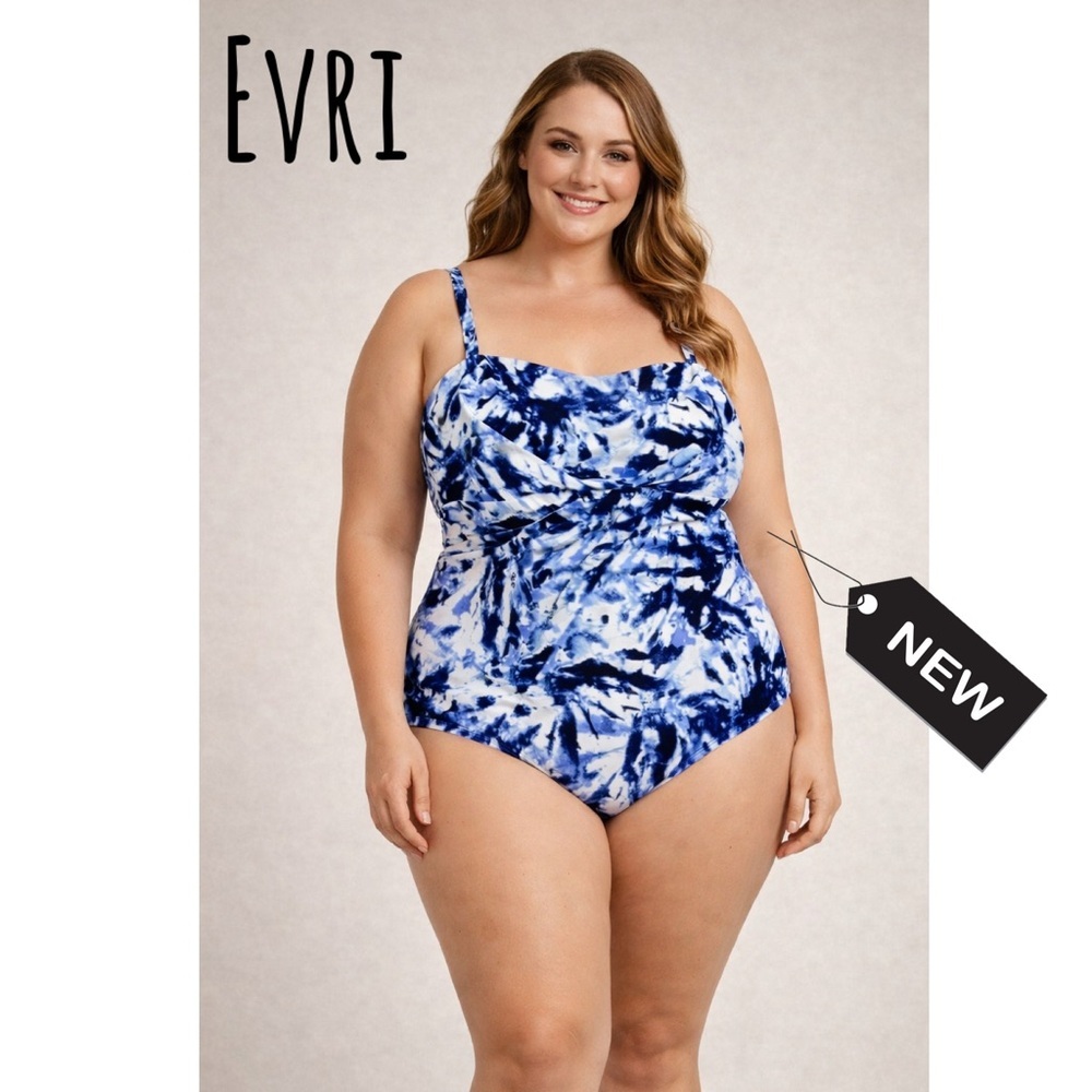 NWT Ever Skylar bandeau swimsuit 1x style xl110f20pp tummy control